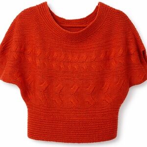 Free People Cozy Boho Cropped Cable Knit Dolman Sweater Orange Red – Size M EUC